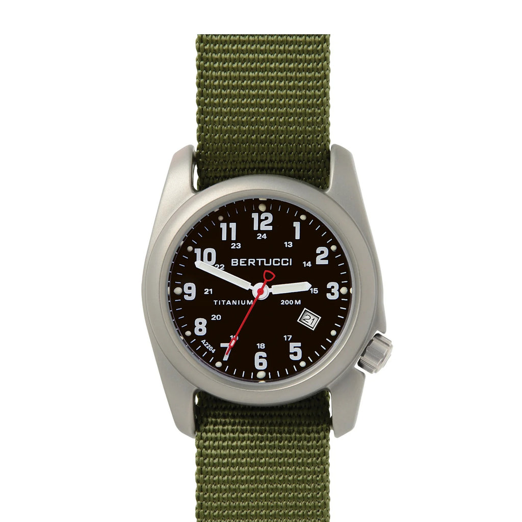 Bertucci Field Watches - A-2T Original Classic  Black Dial w/ Forest Nylon Band