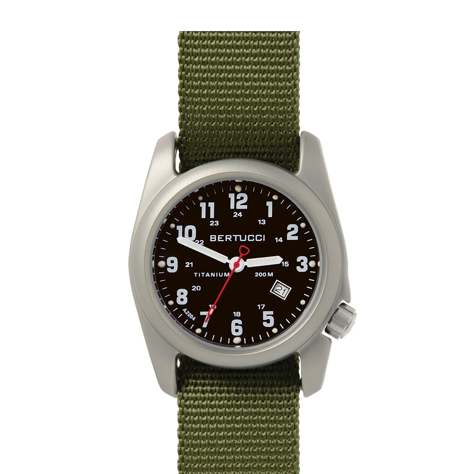 Bertucci Field Watches - A-2T Original Classic  Black Dial w/ Forest Nylon Band