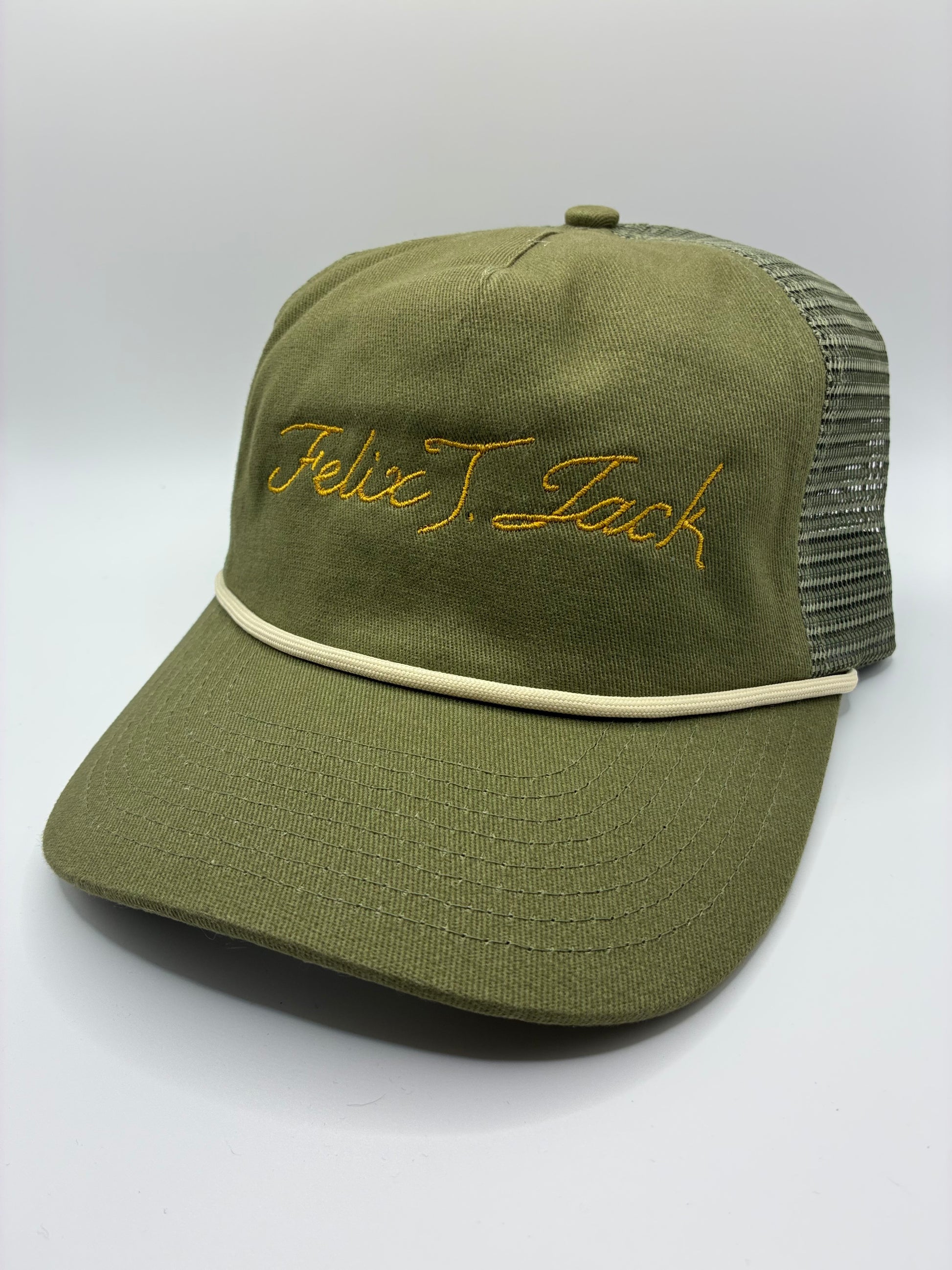 Felix T. Jack - Signature 5 Panel Cotton/Mesh Trucker Hat in Olive