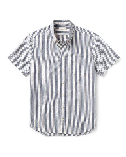 Taylor Stitch - The Jack Short Sleeve Jack in Steel Blue Stripe Seersucker