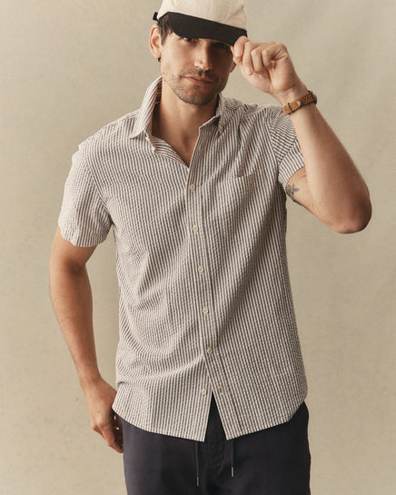 Taylor Stitch - The Jack Short Sleeve Jack in Steel Blue Stripe Seersucker