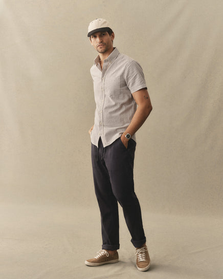 Taylor Stitch - The Jack Short Sleeve Jack in Steel Blue Stripe Seersucker