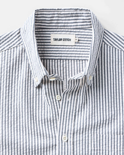 Taylor Stitch - The Jack Short Sleeve Jack in Steel Blue Stripe Seersucker