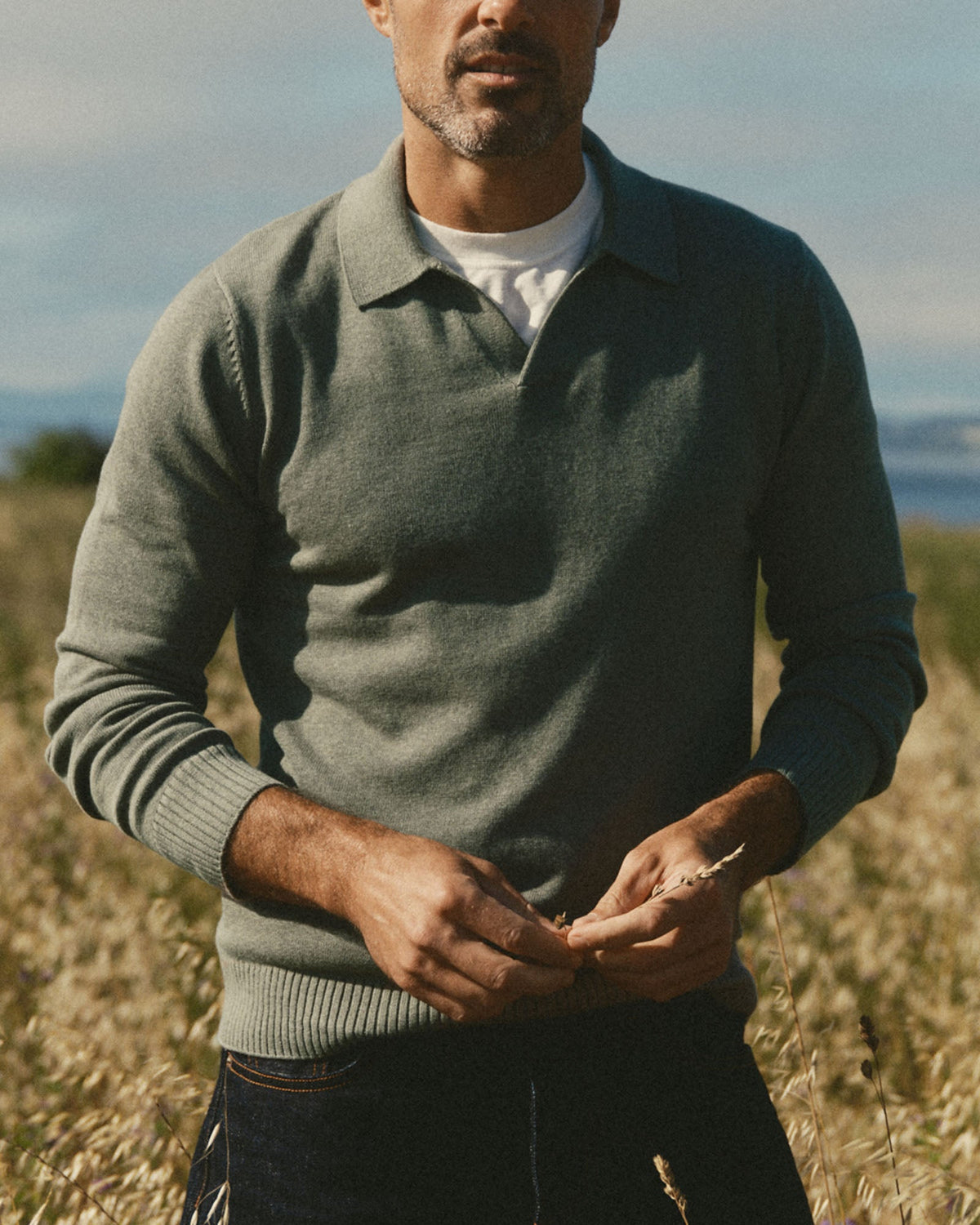 Taylor Stitch - The Long Sleeve Valencia Sweater Polo in Olive