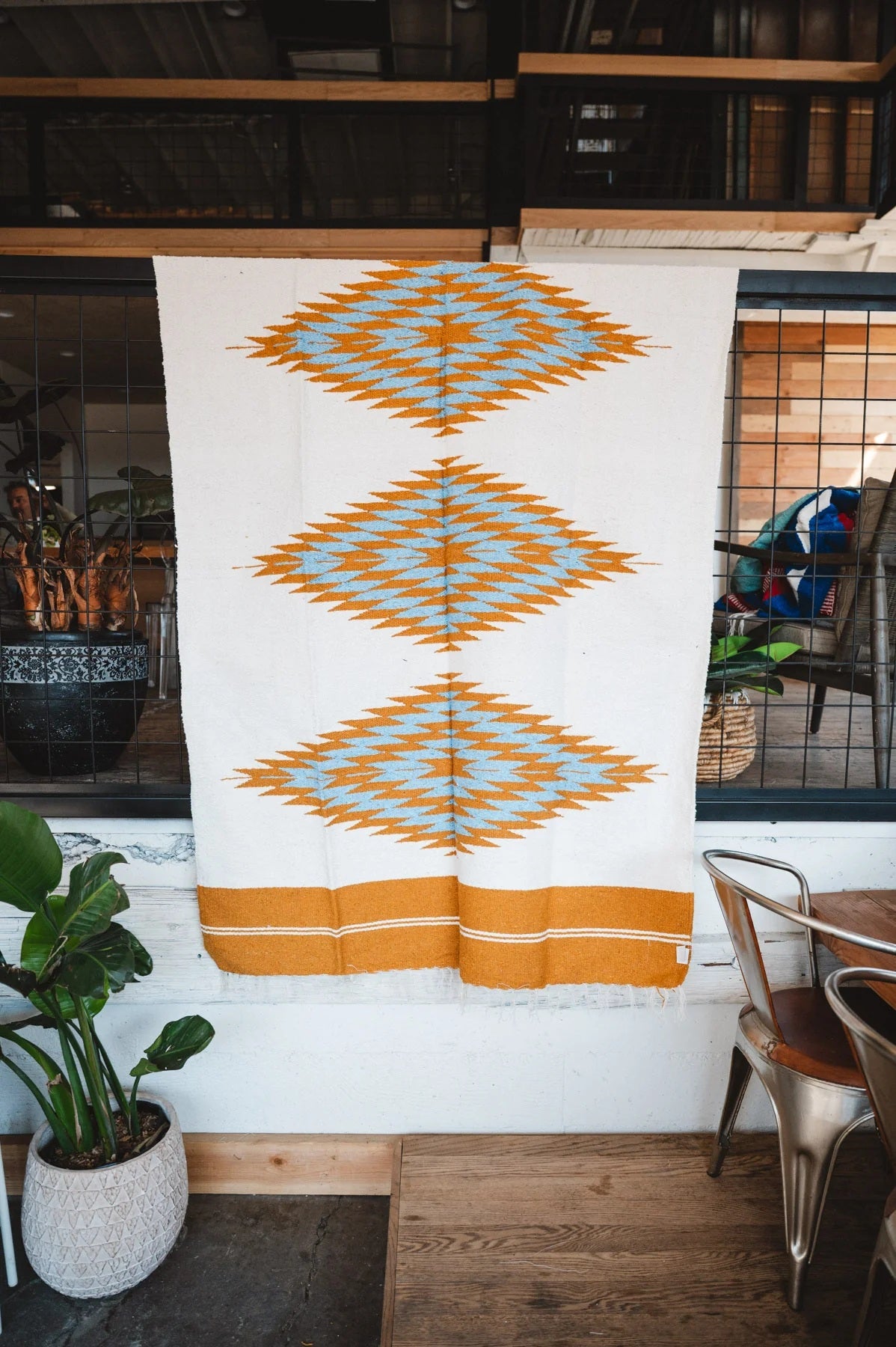 El Rancho Supply - Tres Diamantes - Light Turquoise/Gold Handwoven Throw Blanket