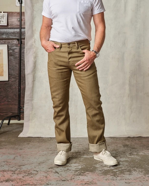 Tellason - Ankara Straight Leg Olive/Brown Selvedge Jean