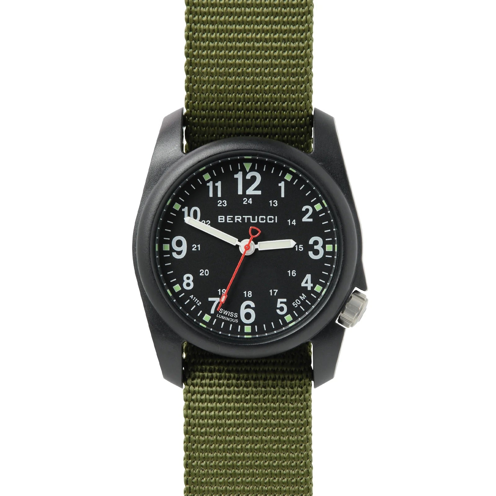 Bertucci Watches - DX3 Field Watch Black Dial w/ Forest Nylon Strap
