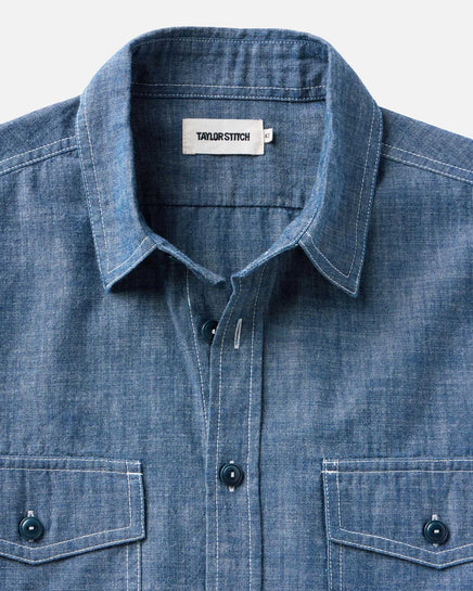 Taylor Stitch - Short-Sleeve Crew Shirt in Washed Indigo Chambray