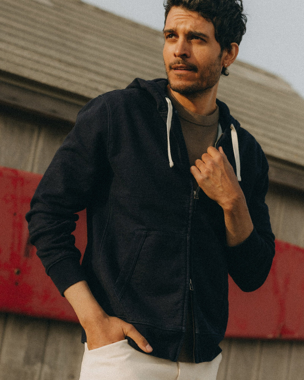 Taylor Stitch - The Après Zip Hoodie in Rinsed Indigo Terry