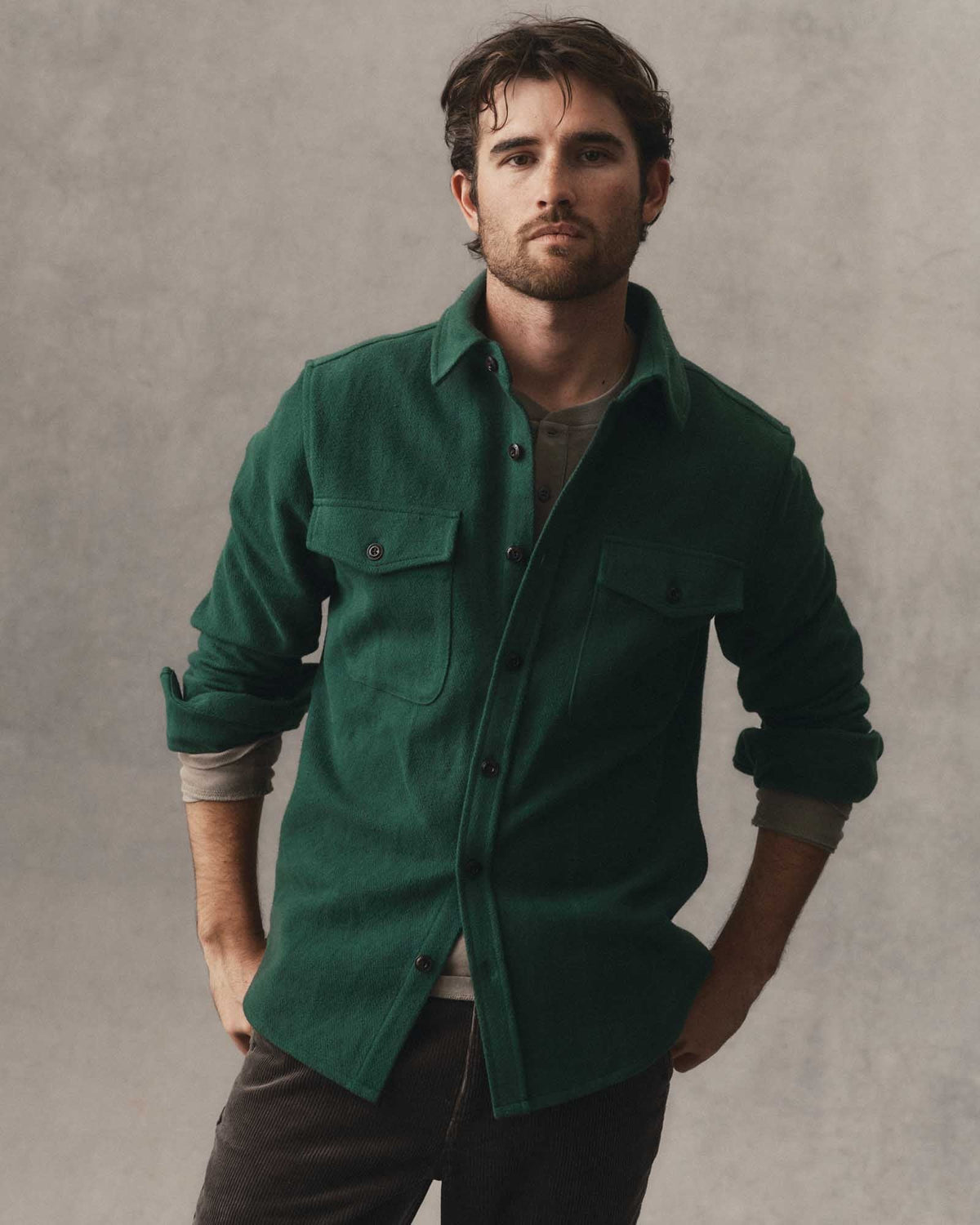 Taylor Stitch - The Maritime Shirt Jacket in Dark Forest Moleskin Twill