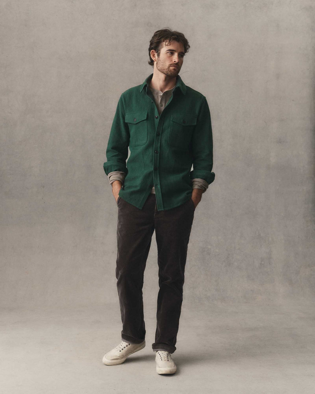 Taylor Stitch - The Maritime Shirt Jacket in Dark Forest Moleskin Twill