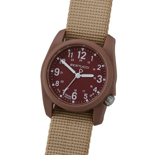 Bertucci Watches - DX3 Legion Red Dial w/ Khaki Nylon Strap
