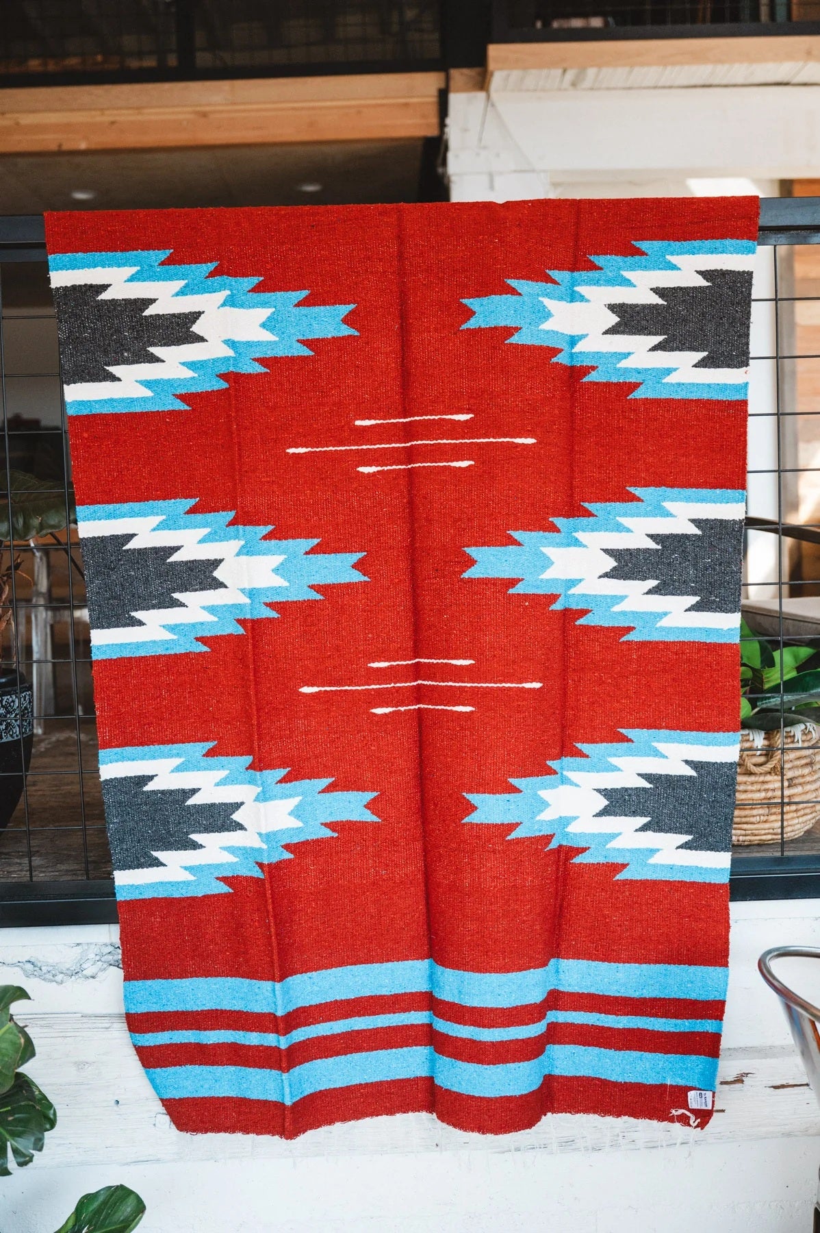 El Rancho Supply - Relampago - Red/Blue/Black Handwoven Throw Blanket