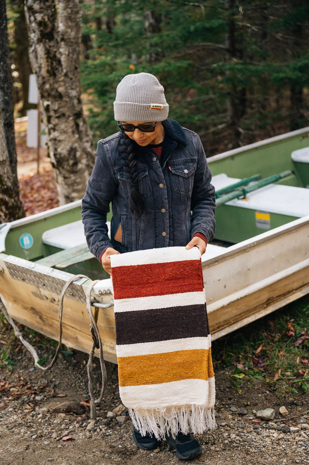 El Rancho Supply - Las Rayas - Gold/Brown/Rust Handwoven Throw Blanket